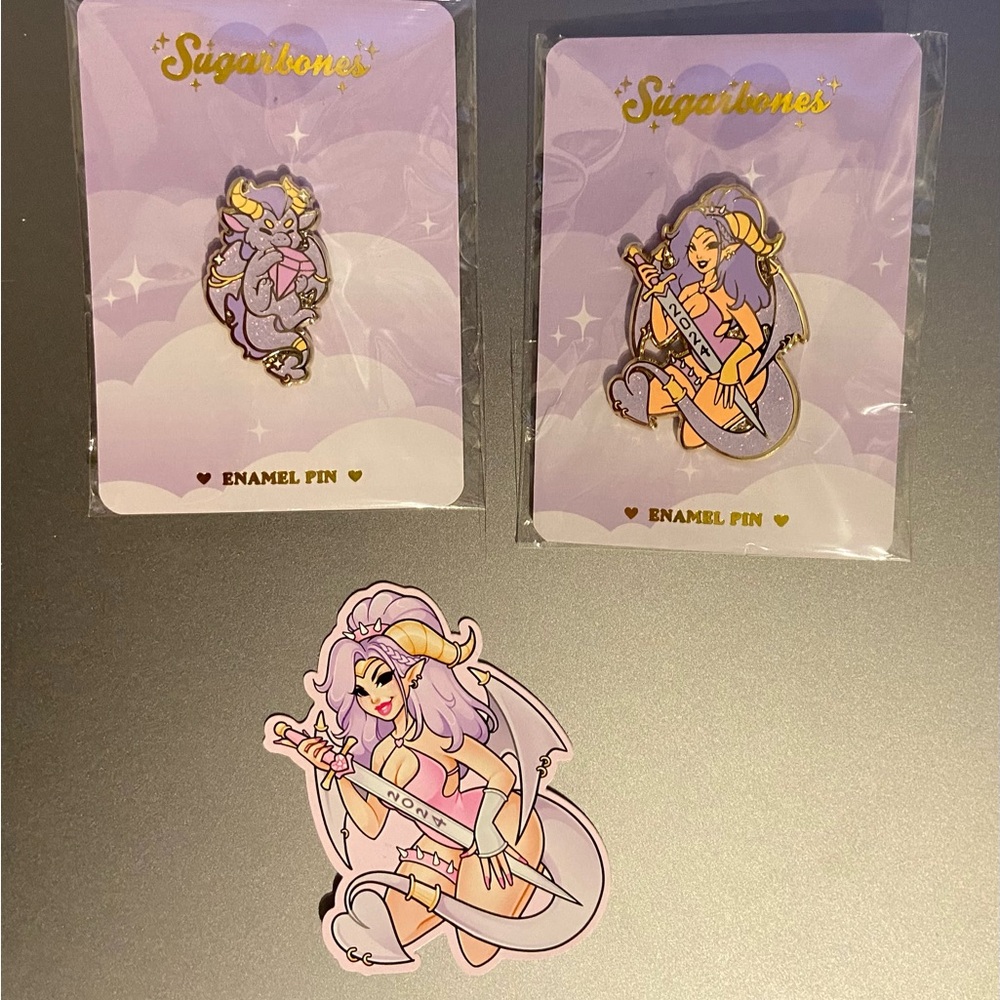 Sugarbones Patreon Exclusive Year of the Dragon Enamel Pin Set with Sticker